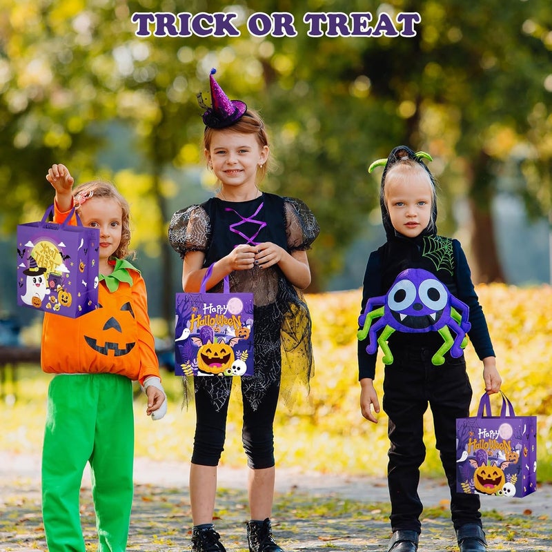 PERFQU 6 Pcs Halloween Goodie Bags - Large Happy Hallowen Party Favor Bag, Cute Non-Woven Tote Goody Candy Gift Bags with Handles for Halloween Themed Trick or Treat Party Favors Supplies - Image 2